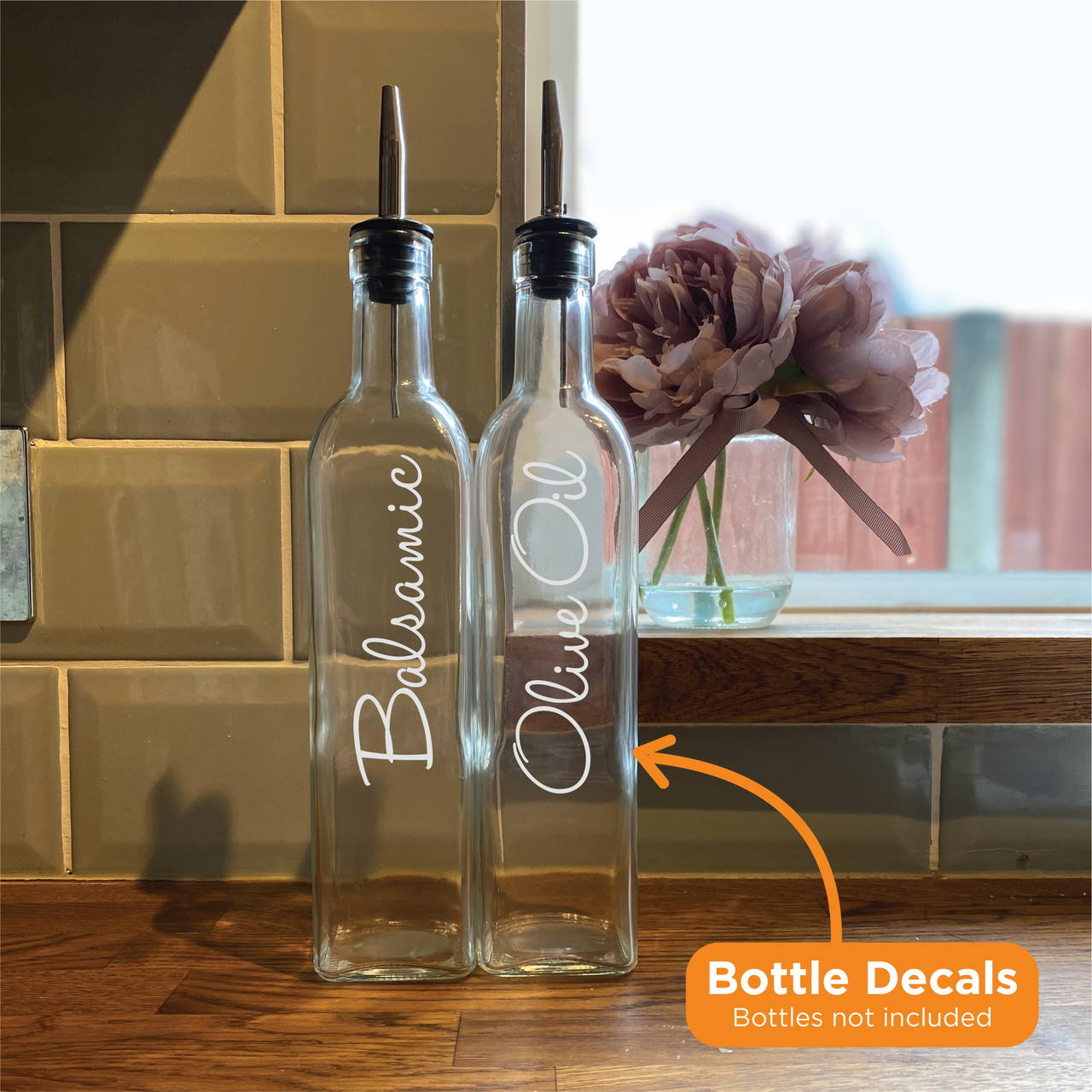 OLIVE OIL and BALSAMIC - Kitchen Pouring Bottle Decals (Type 1)