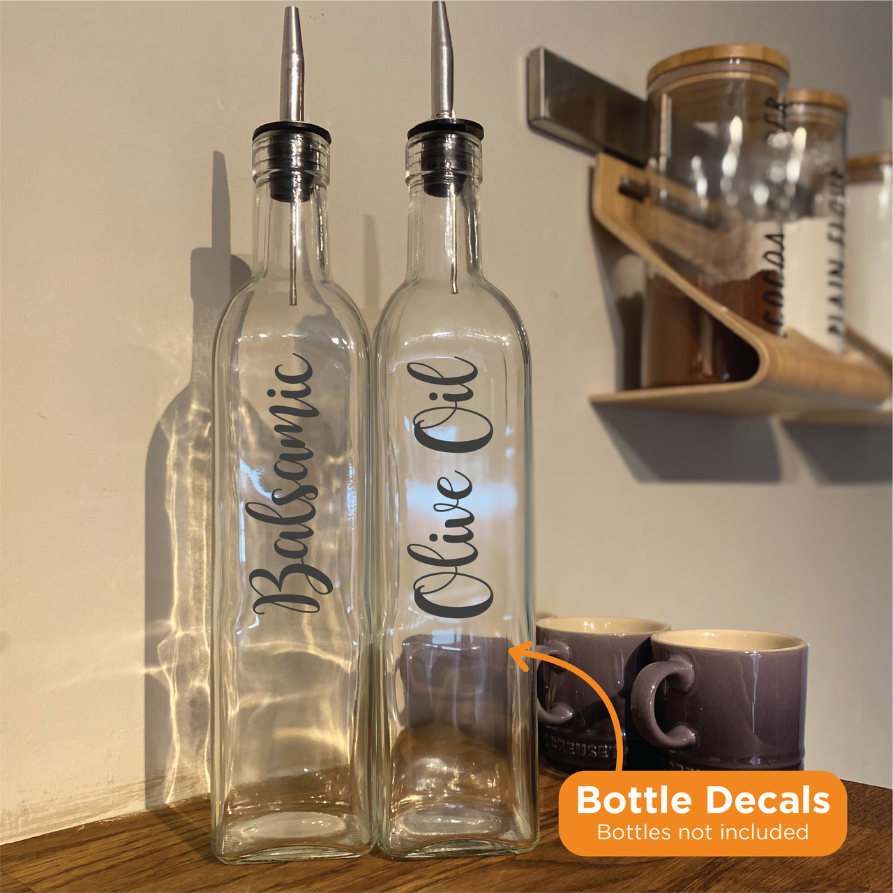 OLIVE OIL and BALSAMIC - Kitchen Pouring Bottle Decals (Type 3)