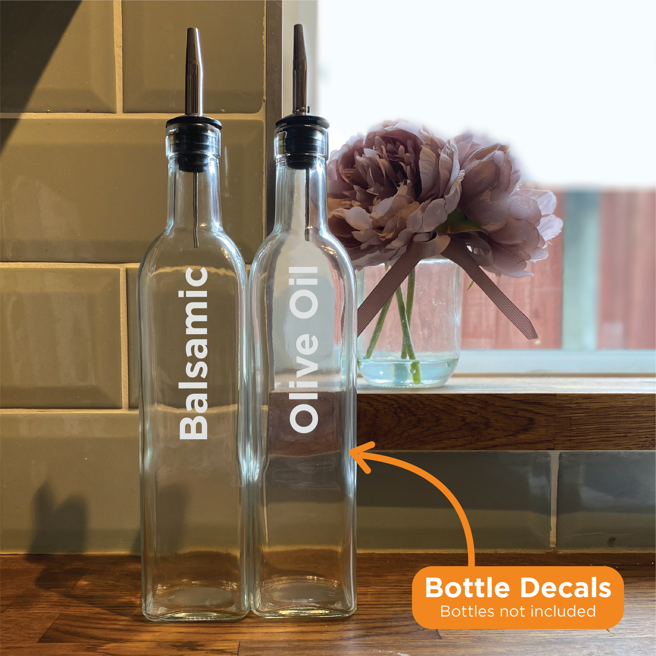 OLIVE OIL and BALSAMIC - Kitchen Pouring Bottle Decals (Type 4)