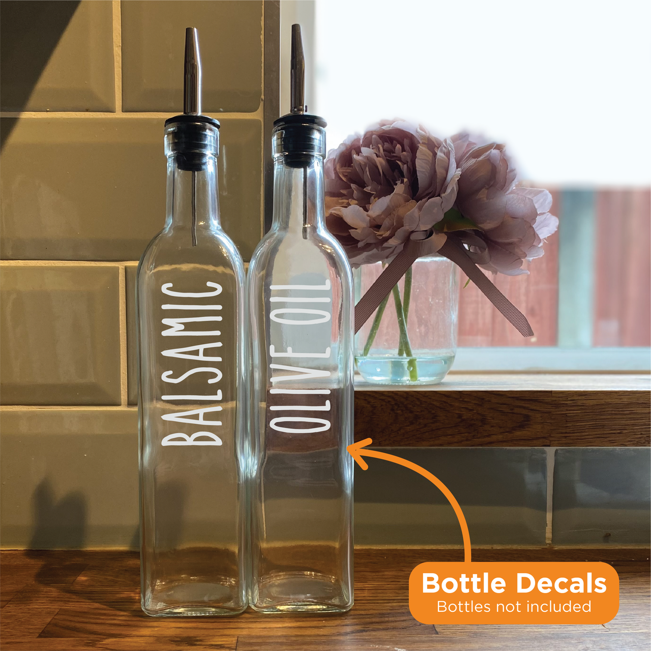 OLIVE OIL and BALSAMIC - Kitchen Pouring Bottle Decals (Type 5)