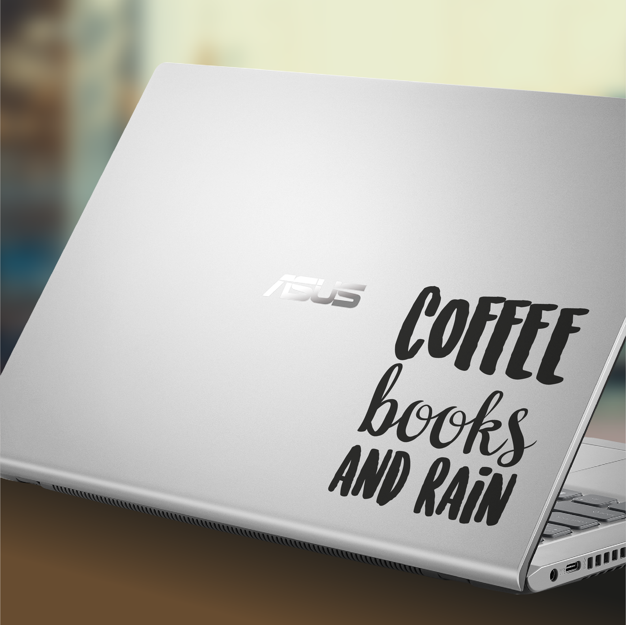Coffee Books and Rain Laptop Decal