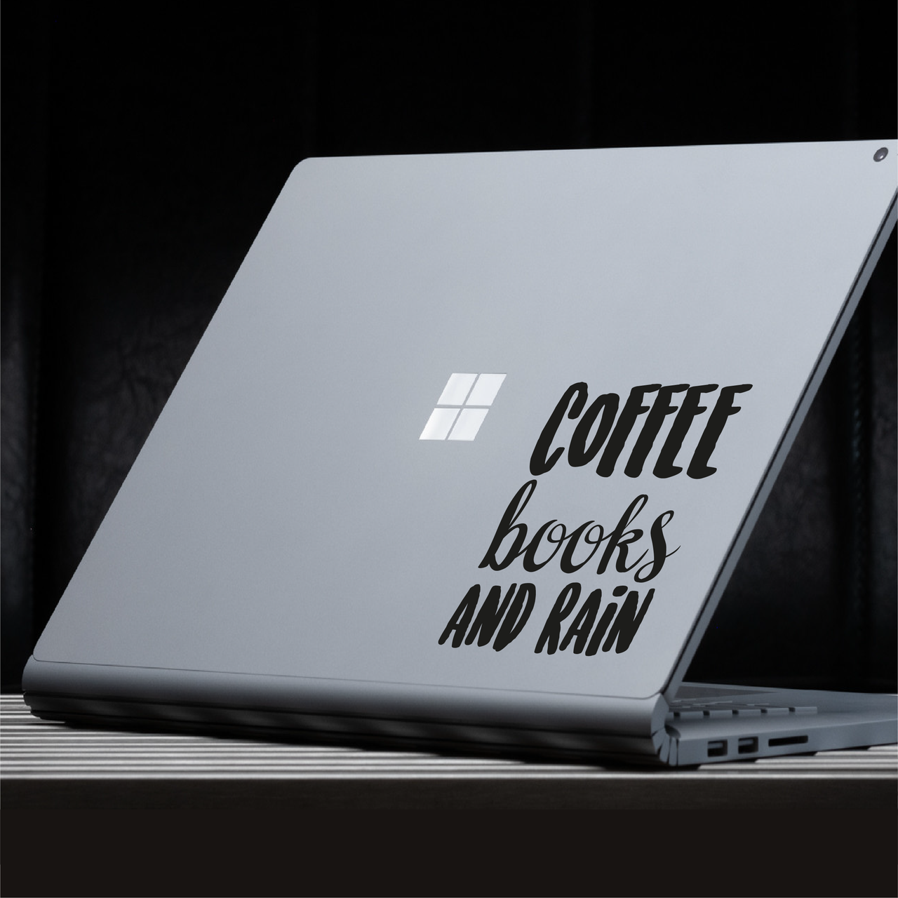 Coffee Books and Rain Laptop Decal