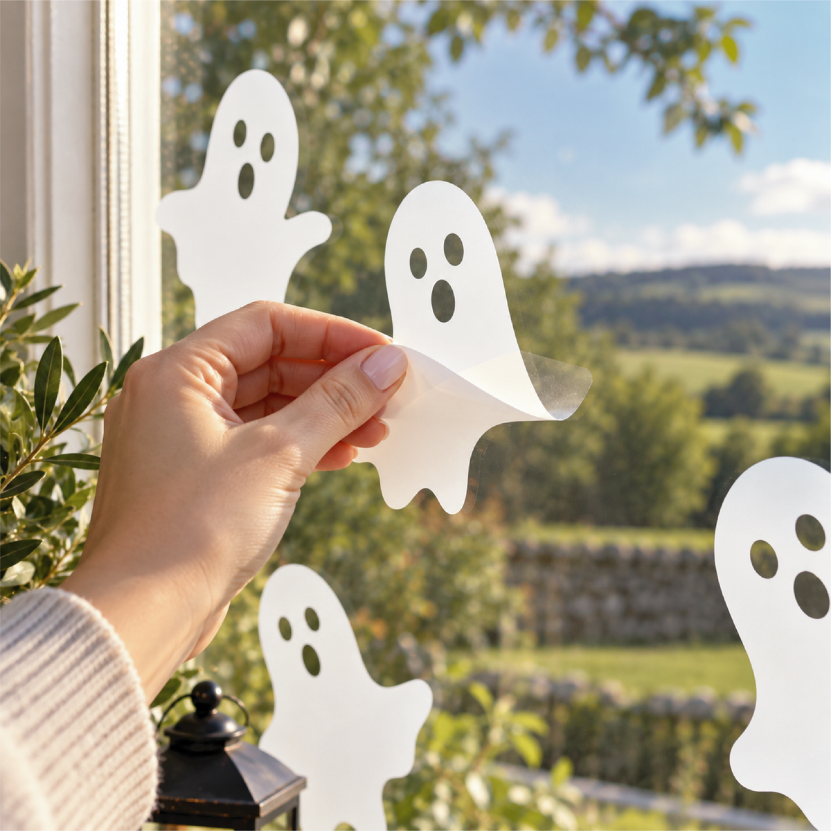 Reusable White Ghost Window Clings • Static Cling Halloween Decals (Pack of 6)