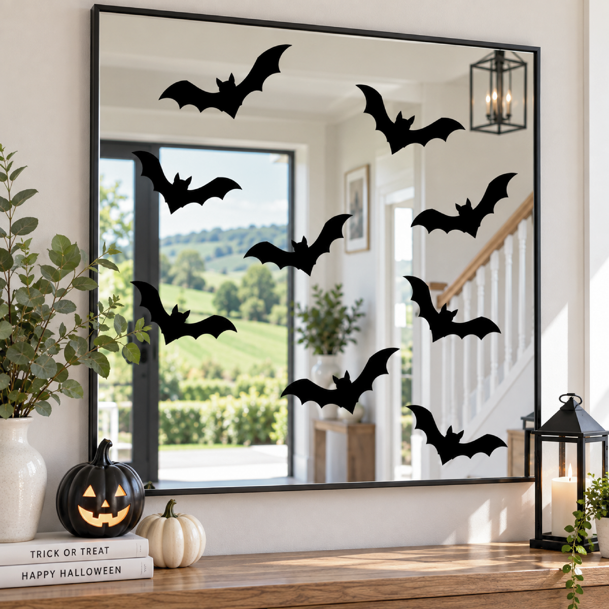Reusable Black Bats Window Clings • Static Cling Halloween Decals (Pack of 6)