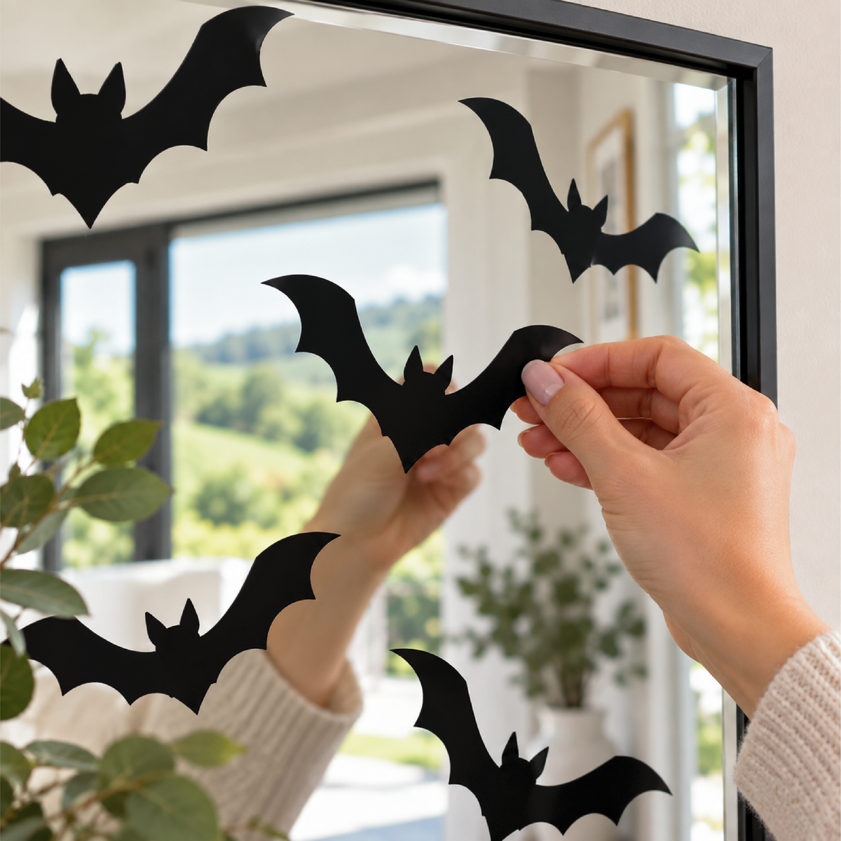 Reusable Black Bats Window Clings • Static Cling Halloween Decals (Pack of 6)
