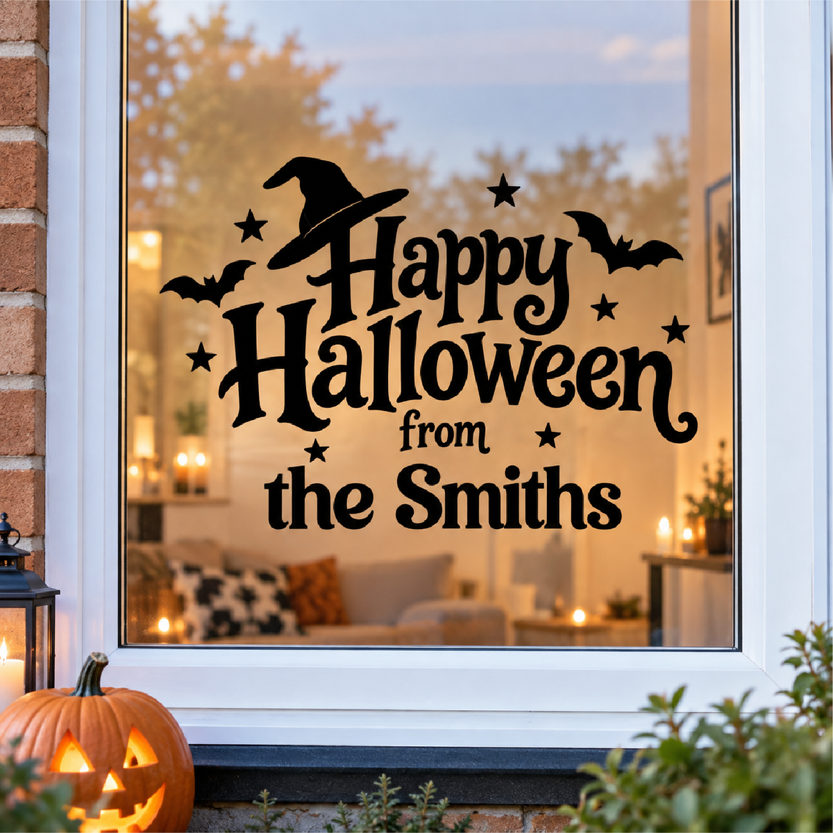 Personalised Happy Halloween Window Decal • Custom Family Name or House Number