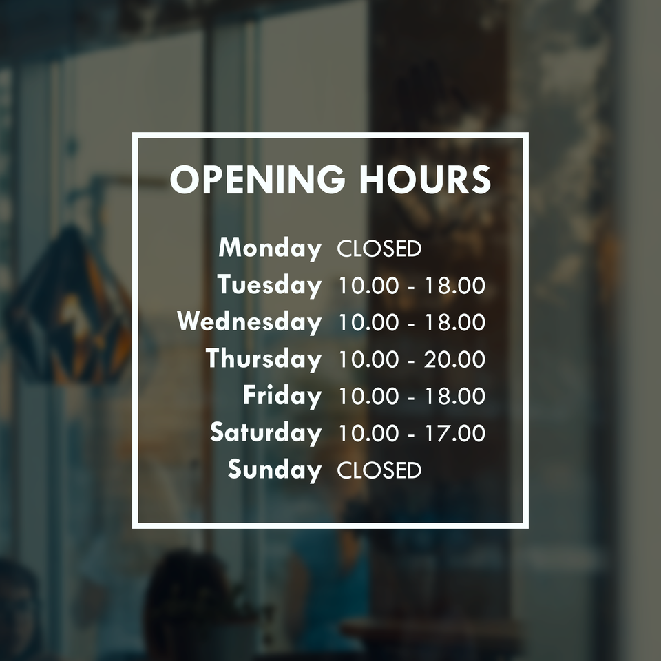 Opening Hours Box OPENING HOURS | Business Shop Decal (Type 1)