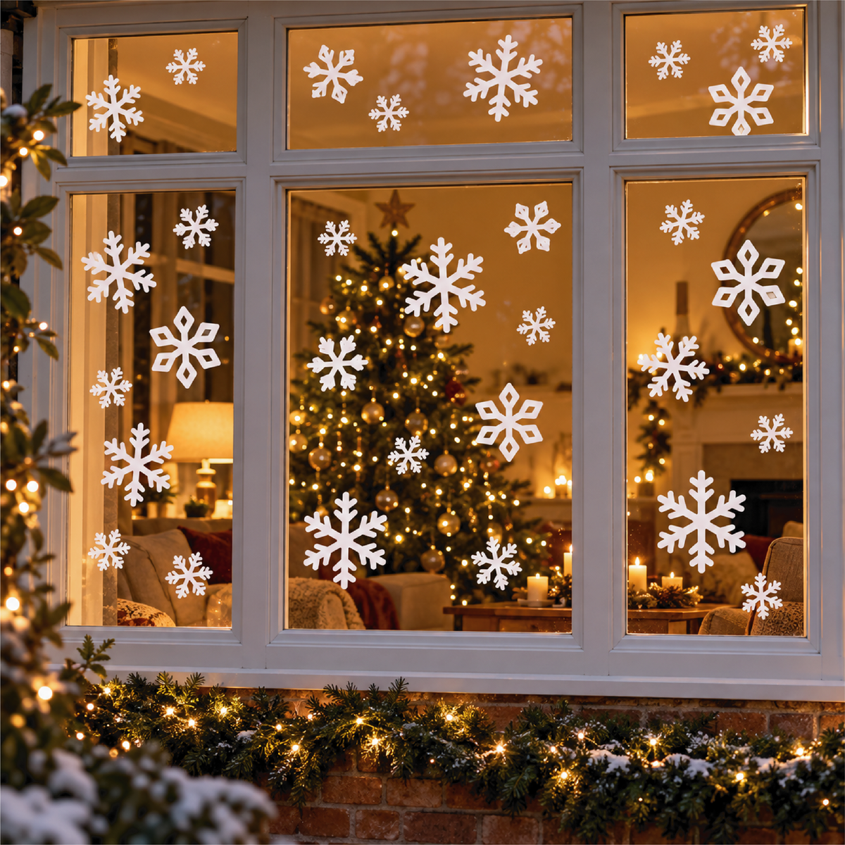 White Snowflake Reusable Window Clings • Pack of 14