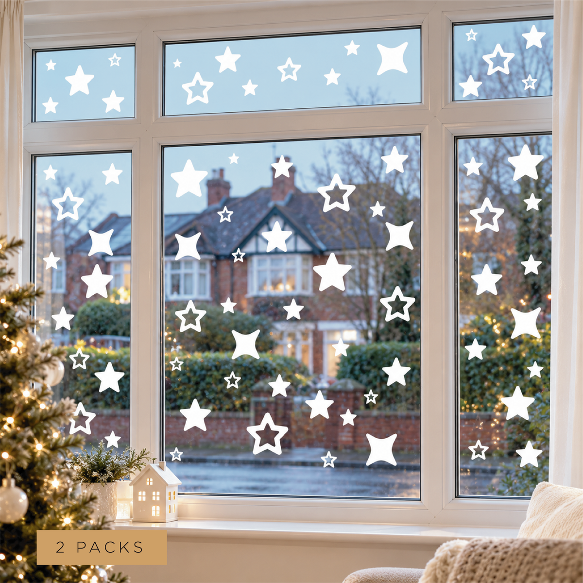 White Christmas Star Reusable Window Clings • Pack of 14