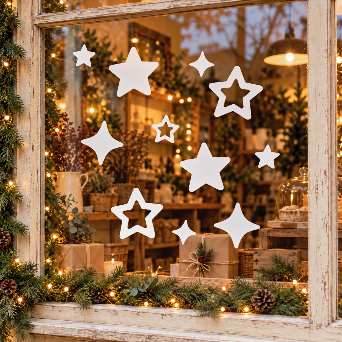 White Christmas Star Reusable Window Clings • Pack of 14