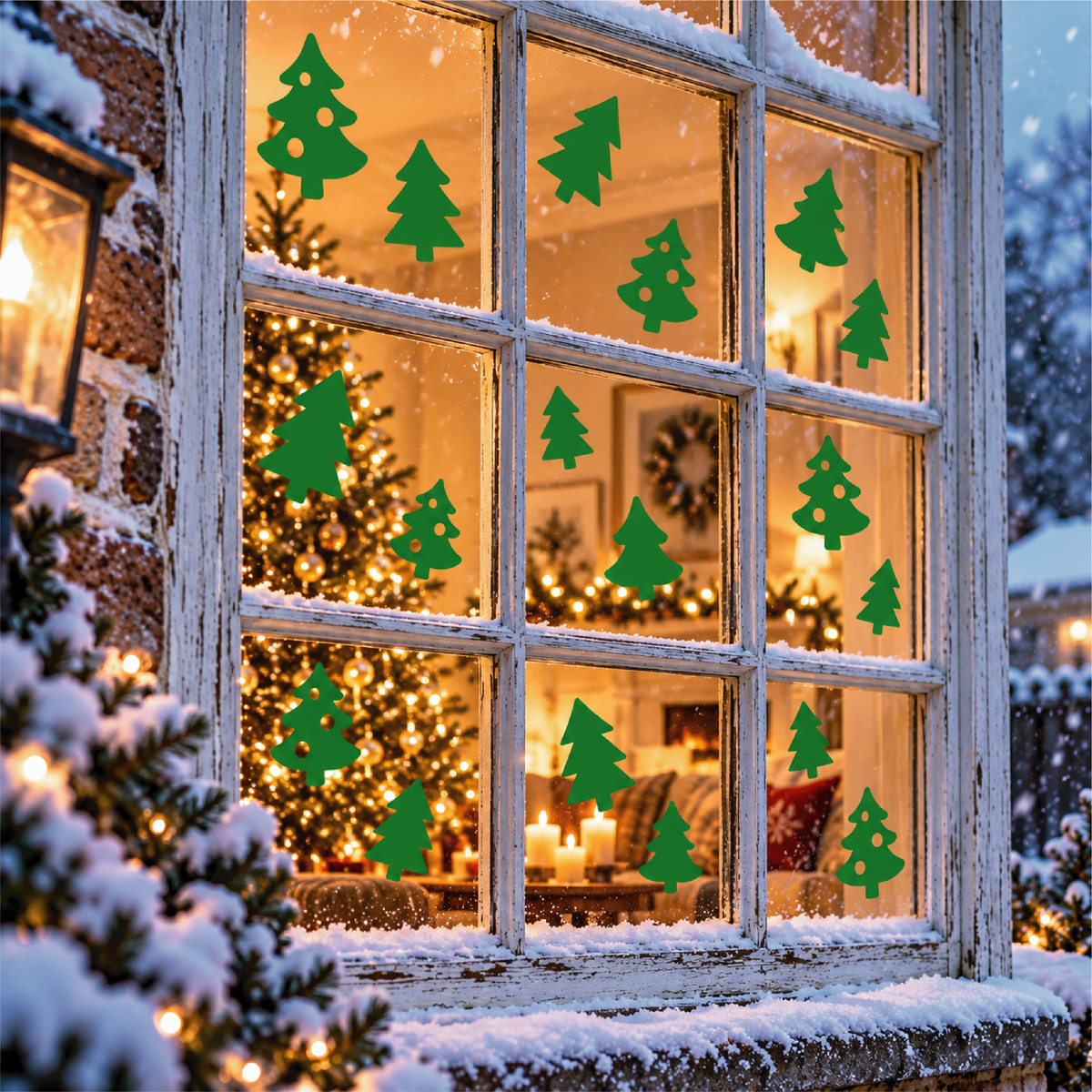 Green Christmas Tree Reusable Window Clings • Pack of 6