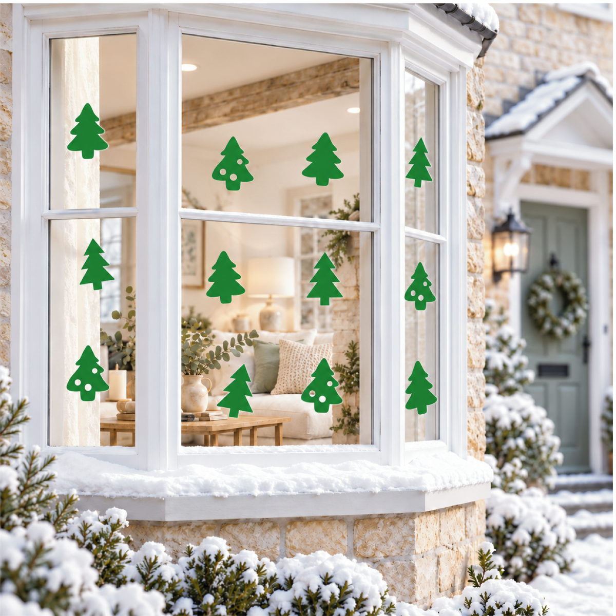 Green Christmas Tree Reusable Window Clings • Pack of 6