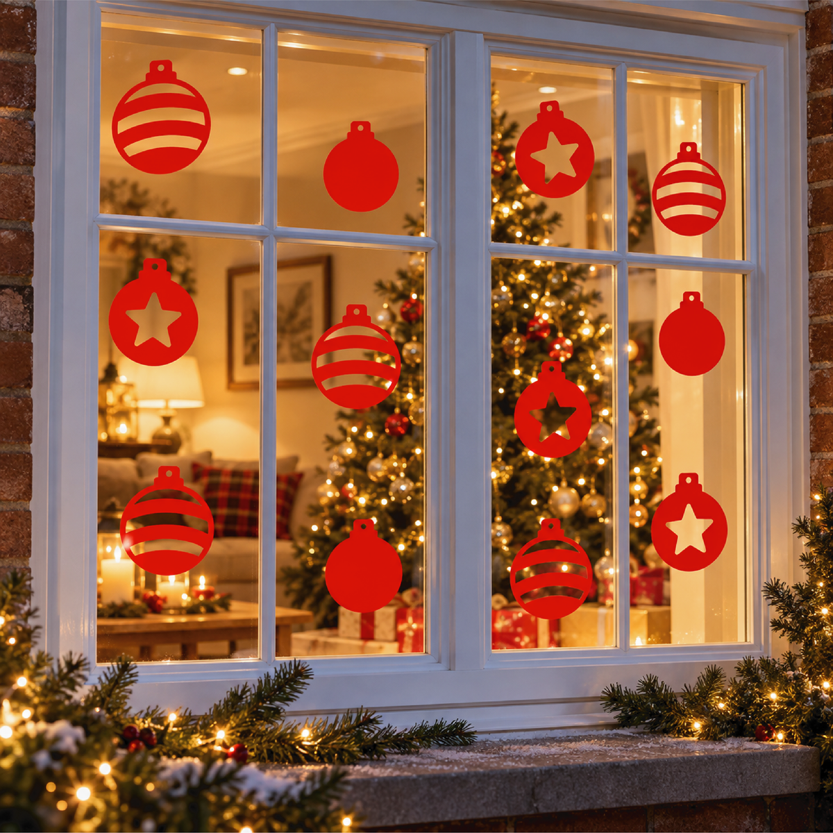 Christmas Red Bauble Reusable Window Clings • Pack of 10