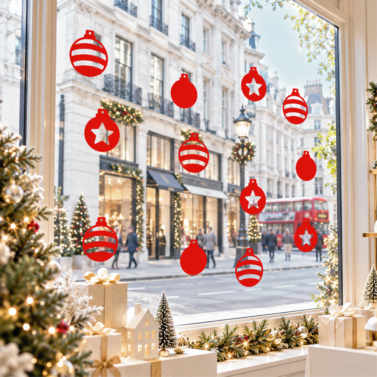 Christmas Red Bauble Reusable Window Clings • Pack of 10