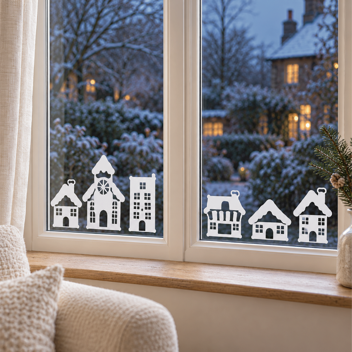 Snowy Village Reusable Window Clings • Pack of 8