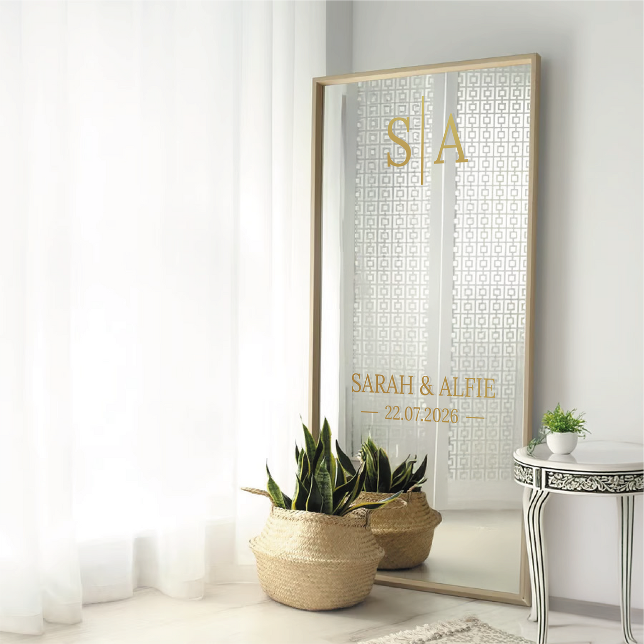 Wedding Mirror Decal with Initials | Personalised Vinyl Sticker