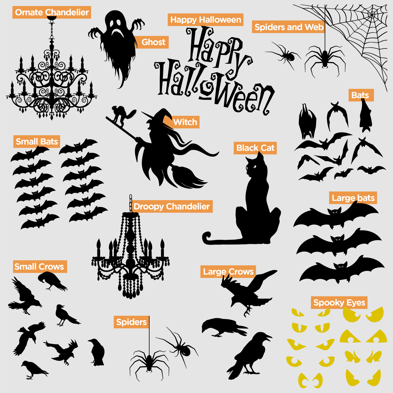 Spooky Chandelier and Spiders - Halloween Decals