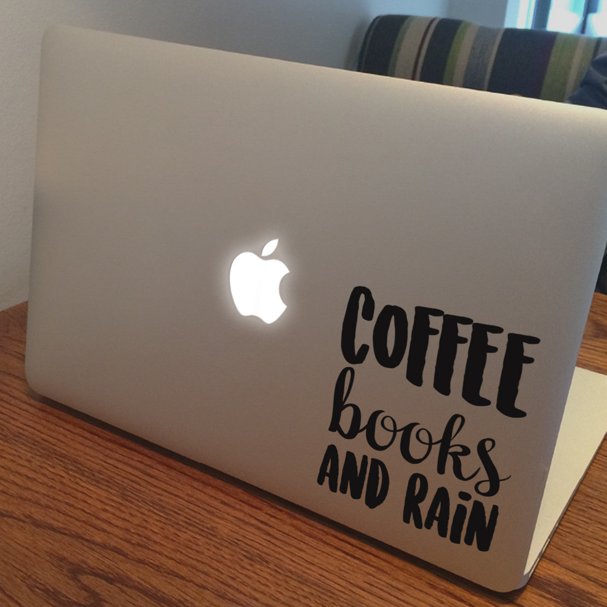 Coffee Books and Rain Quote Macbook Decal