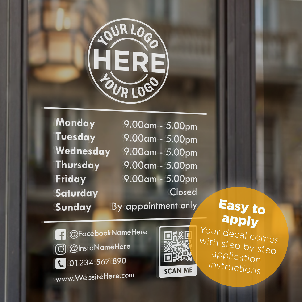 OPENING HOURS with QR Code & Business Logo | Shop Decal (Type 7)