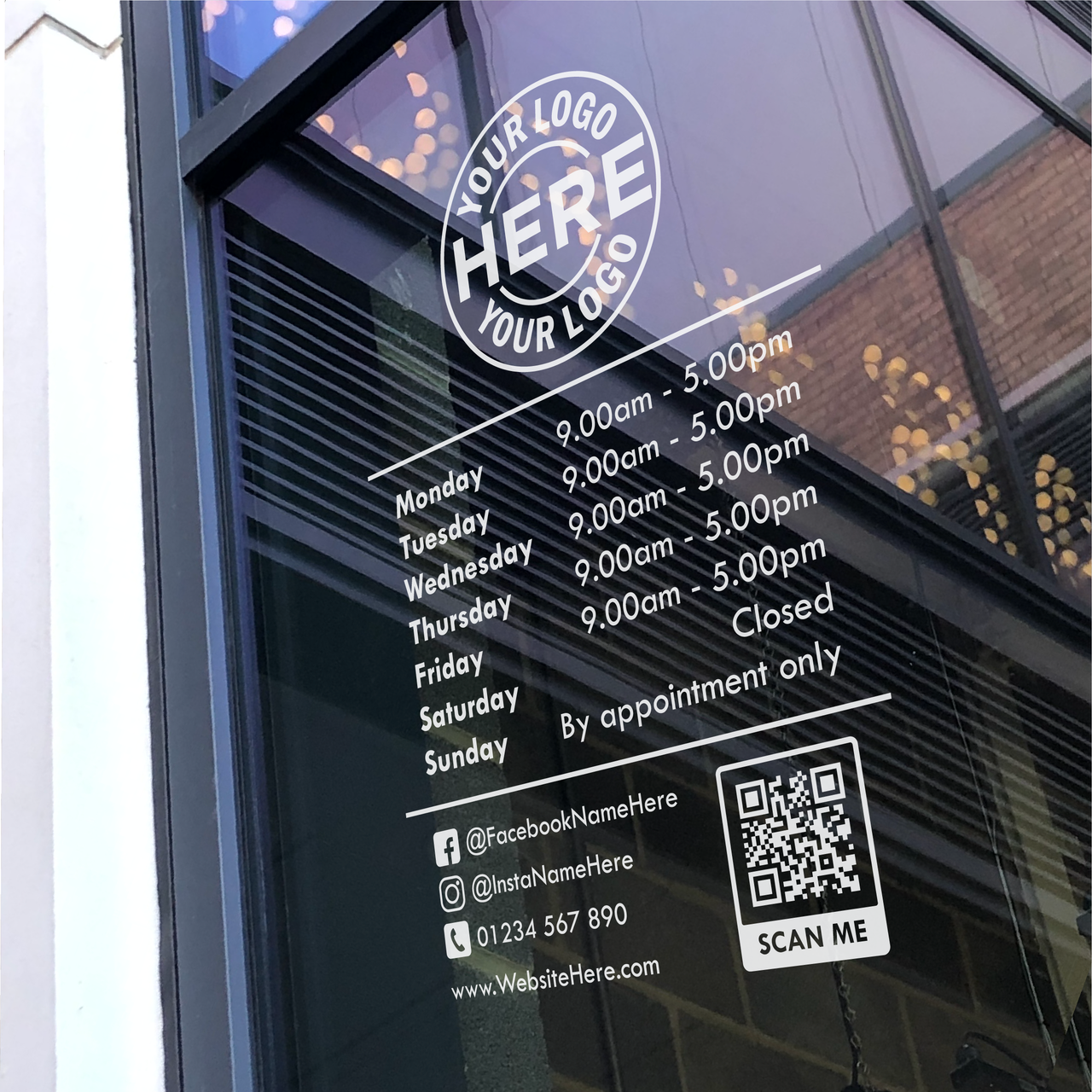 OPENING HOURS with QR Code & Business Logo | Shop Decal (Type 7)