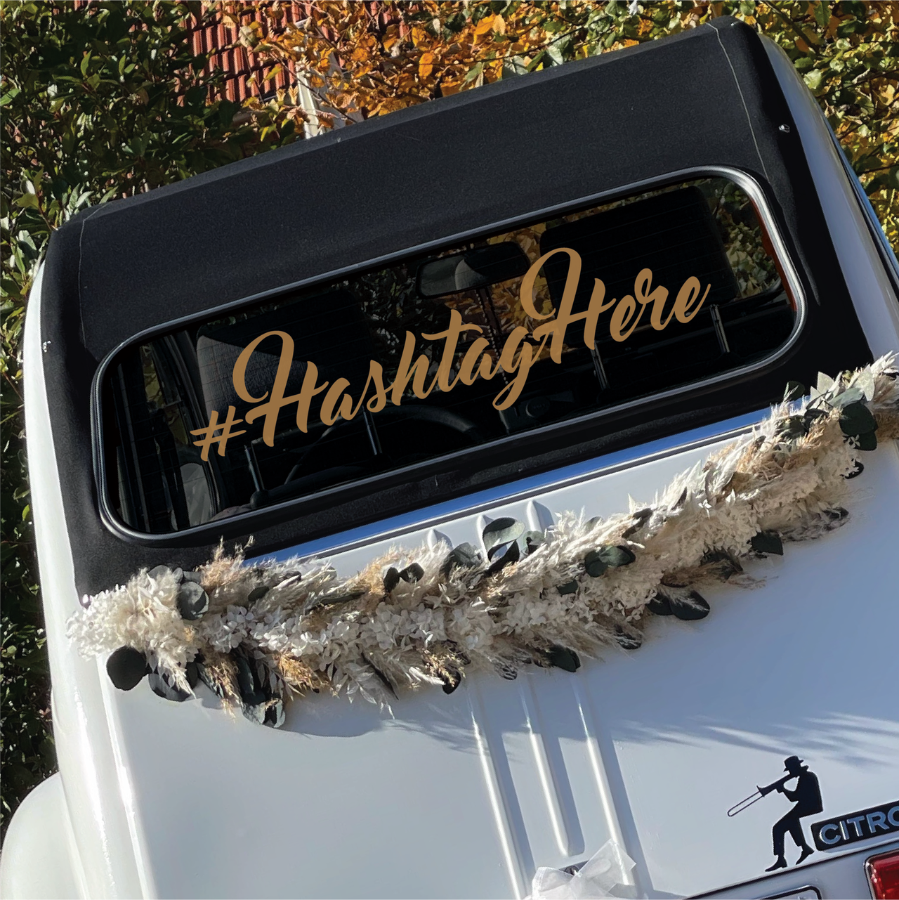 Personalised Hashtag Wedding Car Decal